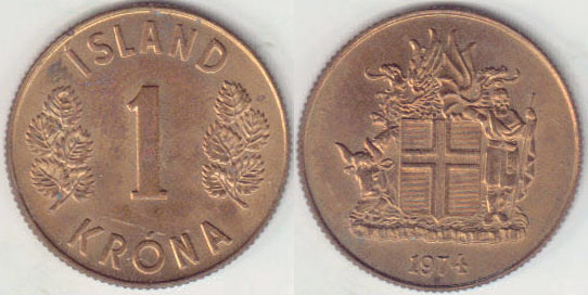 1974 Iceland 1 Krona (aUnc) A008312